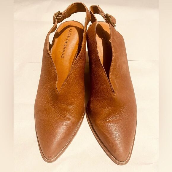 lucky brand shoes Brown leader Block heel Open Back Western Inspired Women’s 10 - Picture 2 of 9